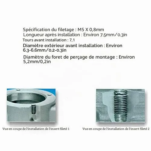 Garosa M5 x 0,8 x 1,5D insert de réparation de filetage inox 100 pièces
