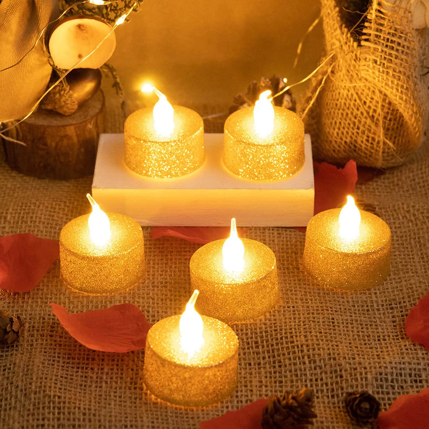 Garosa bougies chauffe-plat LED 12 pièces or sans flamme
