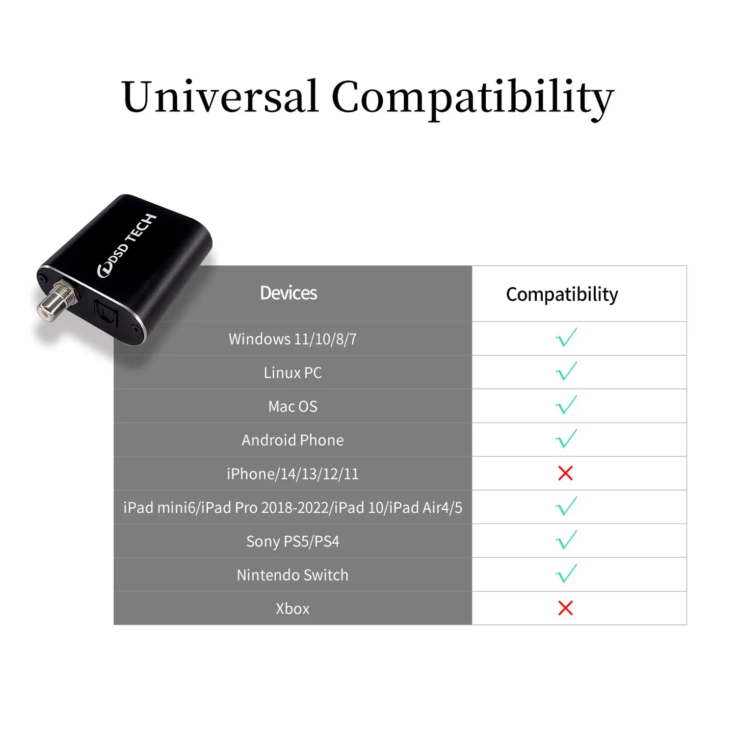 DSD TECH SH-AU01B adaptateur audio USB Toslink coaxial 3,5 mm