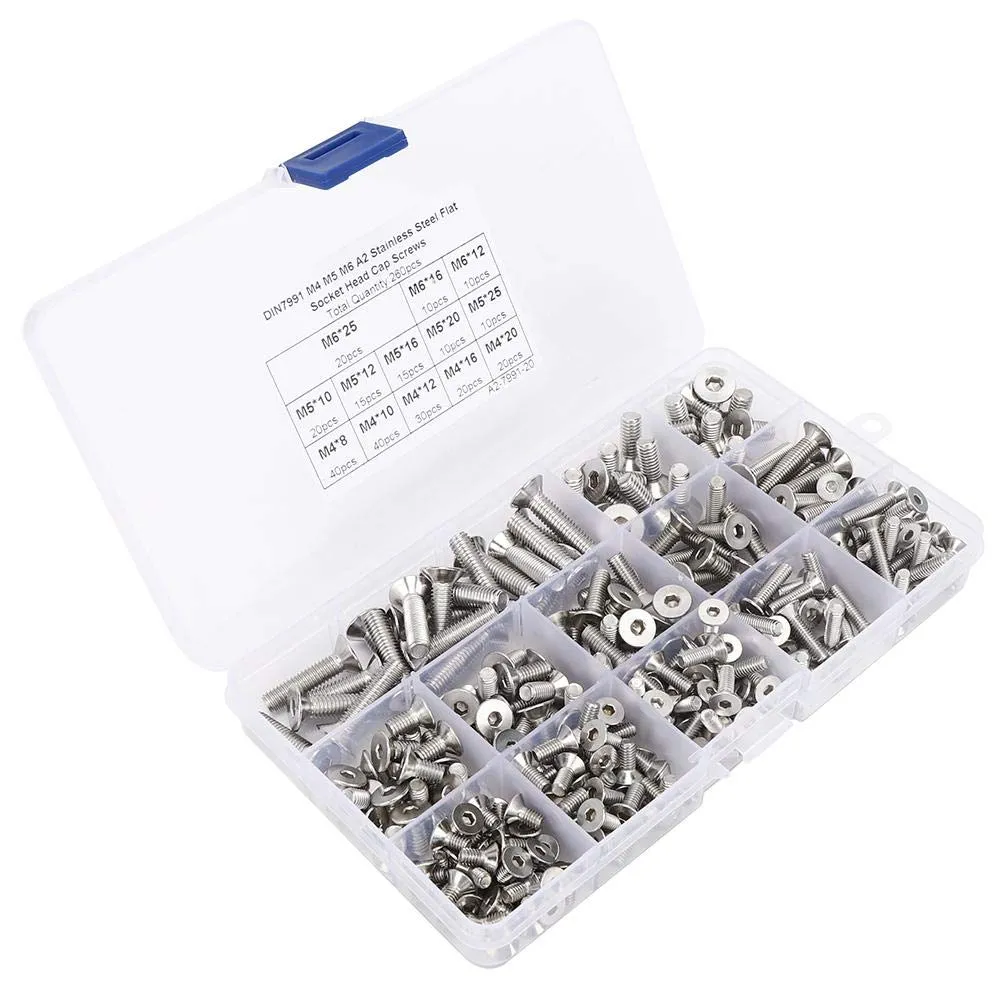 Garosa assortiment de vis à six pans creux M4 M5 M6 260 pièces inox A2-70