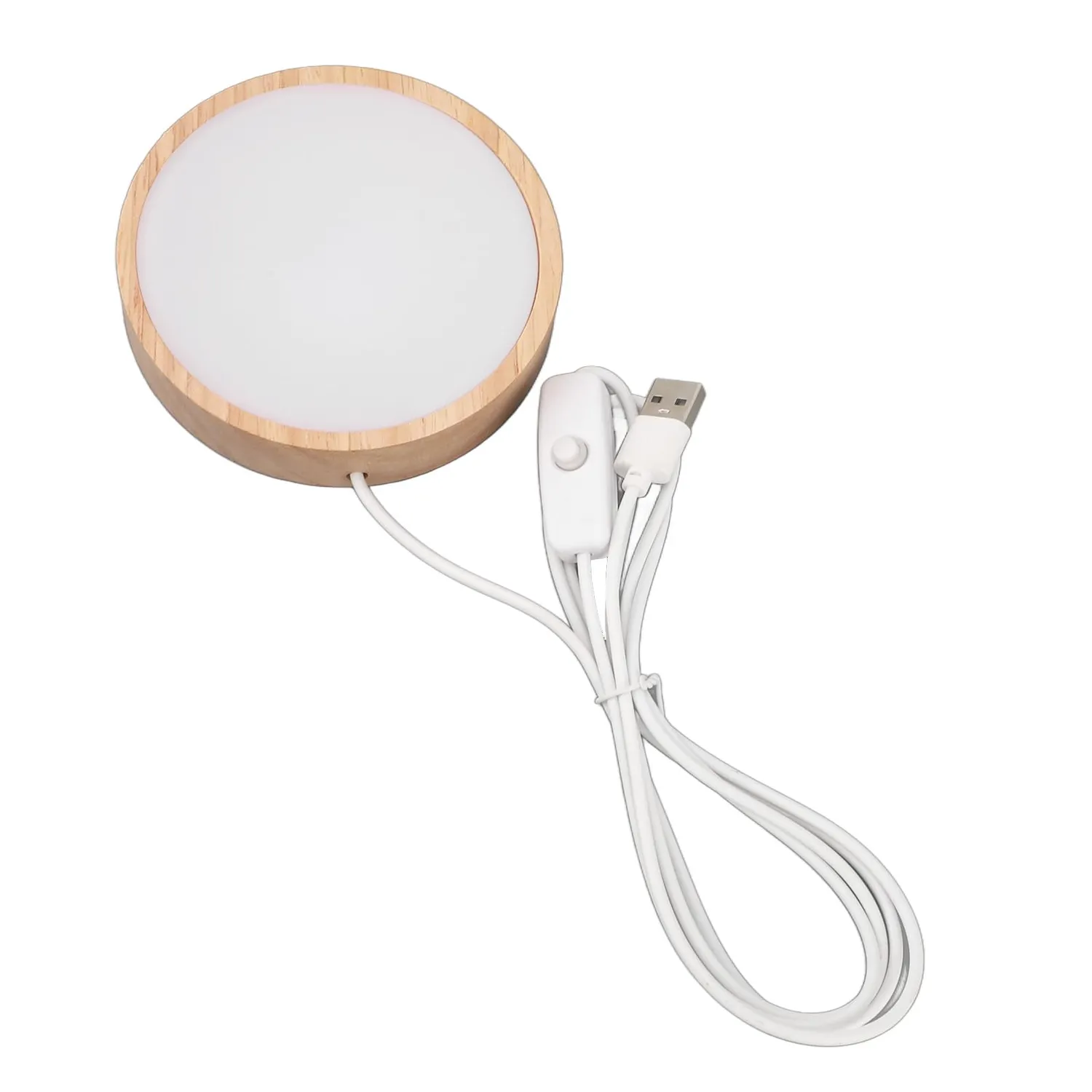 Garosa socle lumineux LED pour cristaux rond USB 5 V, bois naturel