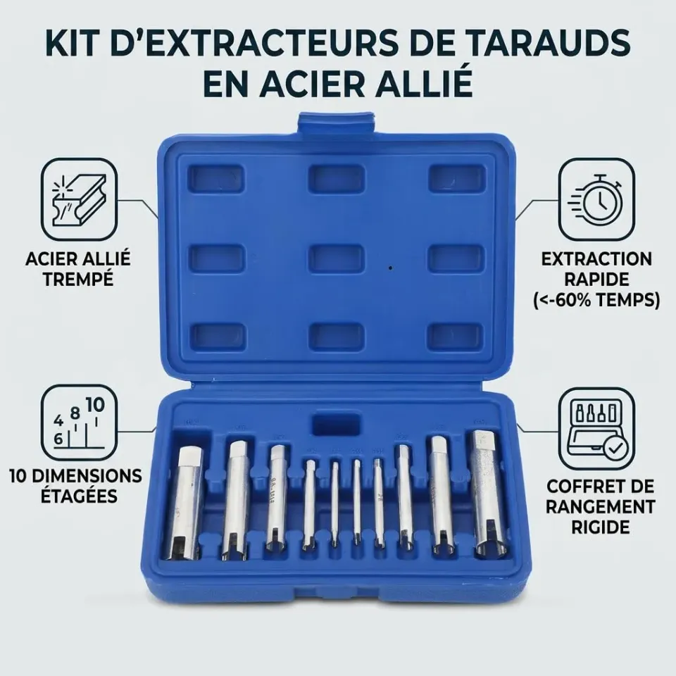 Garosa extracteurs de vis et tarauds cassés 10 pièces acier rapide