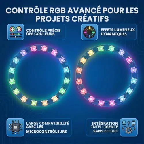 Garosa anneau LED RGB WS2812B 16 × 5050, lot de 2, 5 V