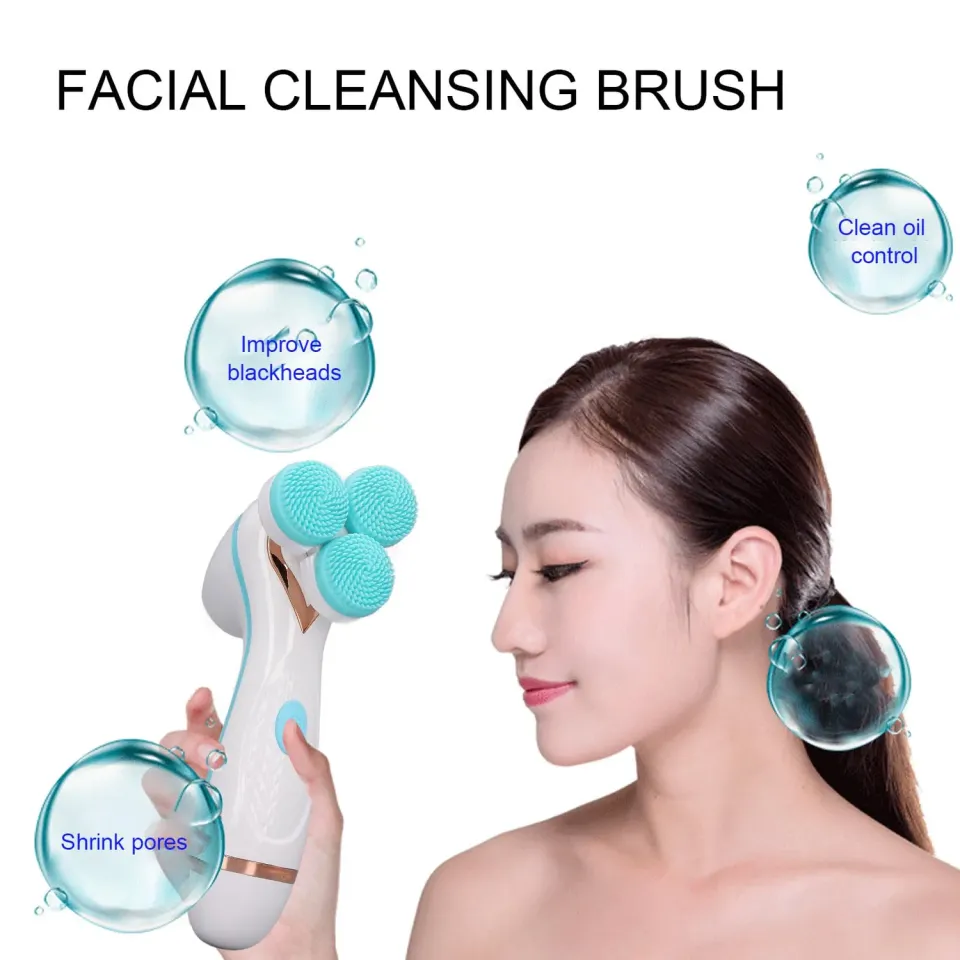Garosa brosse nettoyante visage électrique bleue 3 têtes USB