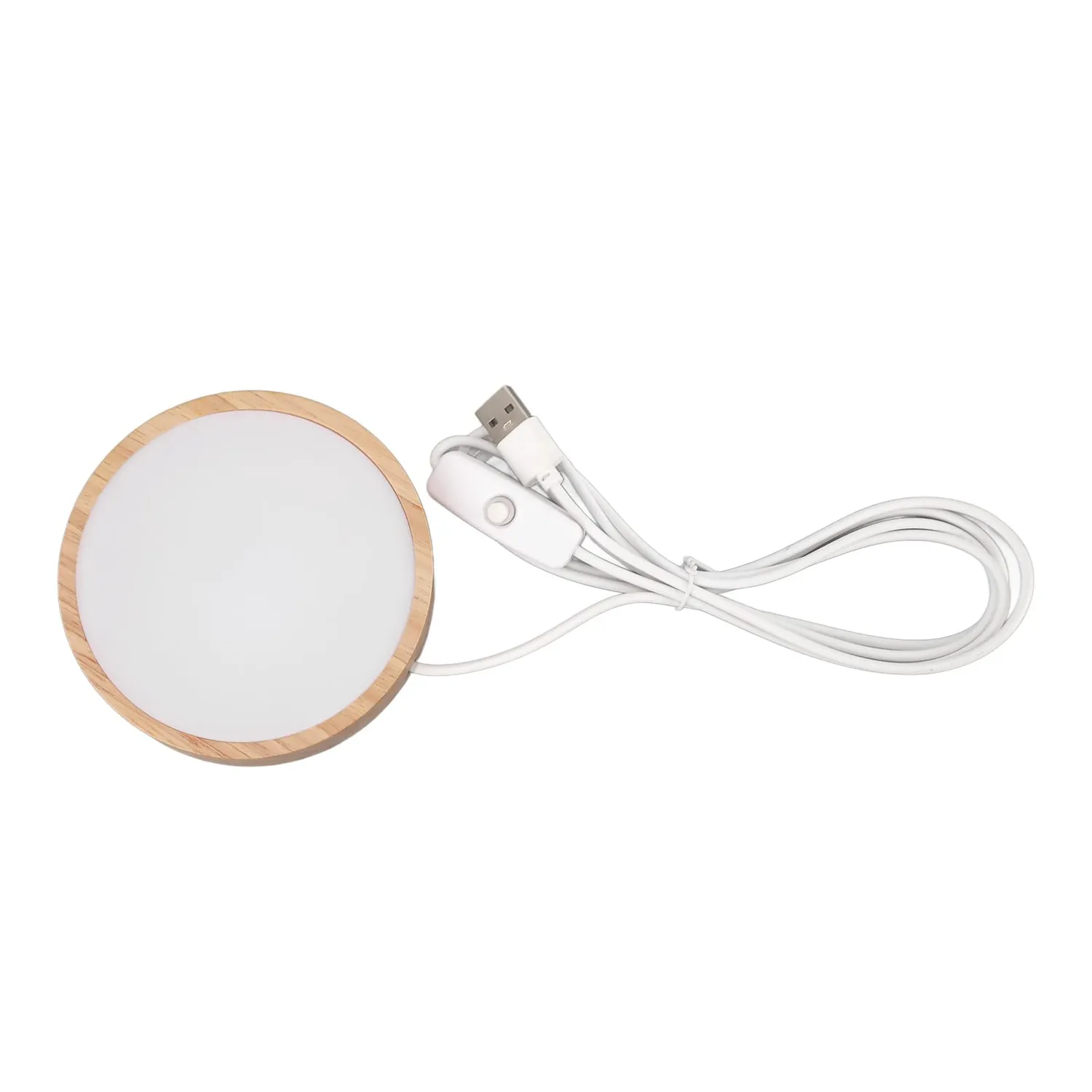 Garosa socle lumineux LED pour cristaux rond USB 5 V, bois naturel
