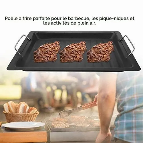 Garosa plaque de barbecue inox 30 × 25 cm antiadhésive