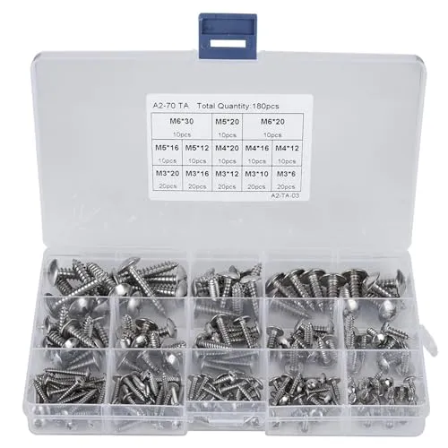 Garosa kit 180 vis autotaraudeuses inox M3 M4 M5 M6 tête fraisée