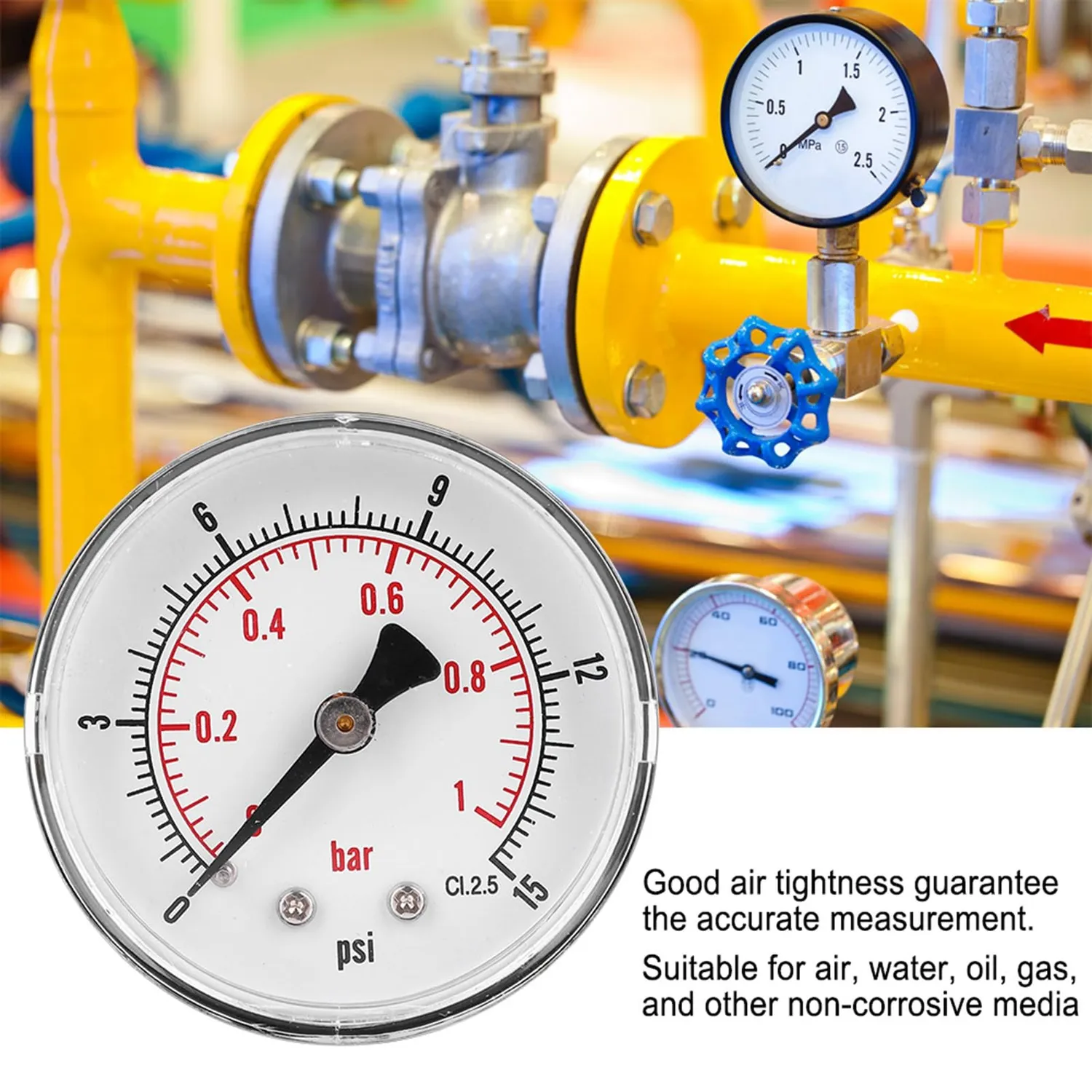 Garosa Manomètre double échelle 0–15 psi / 0–1 bar raccord 1/4 BSPT