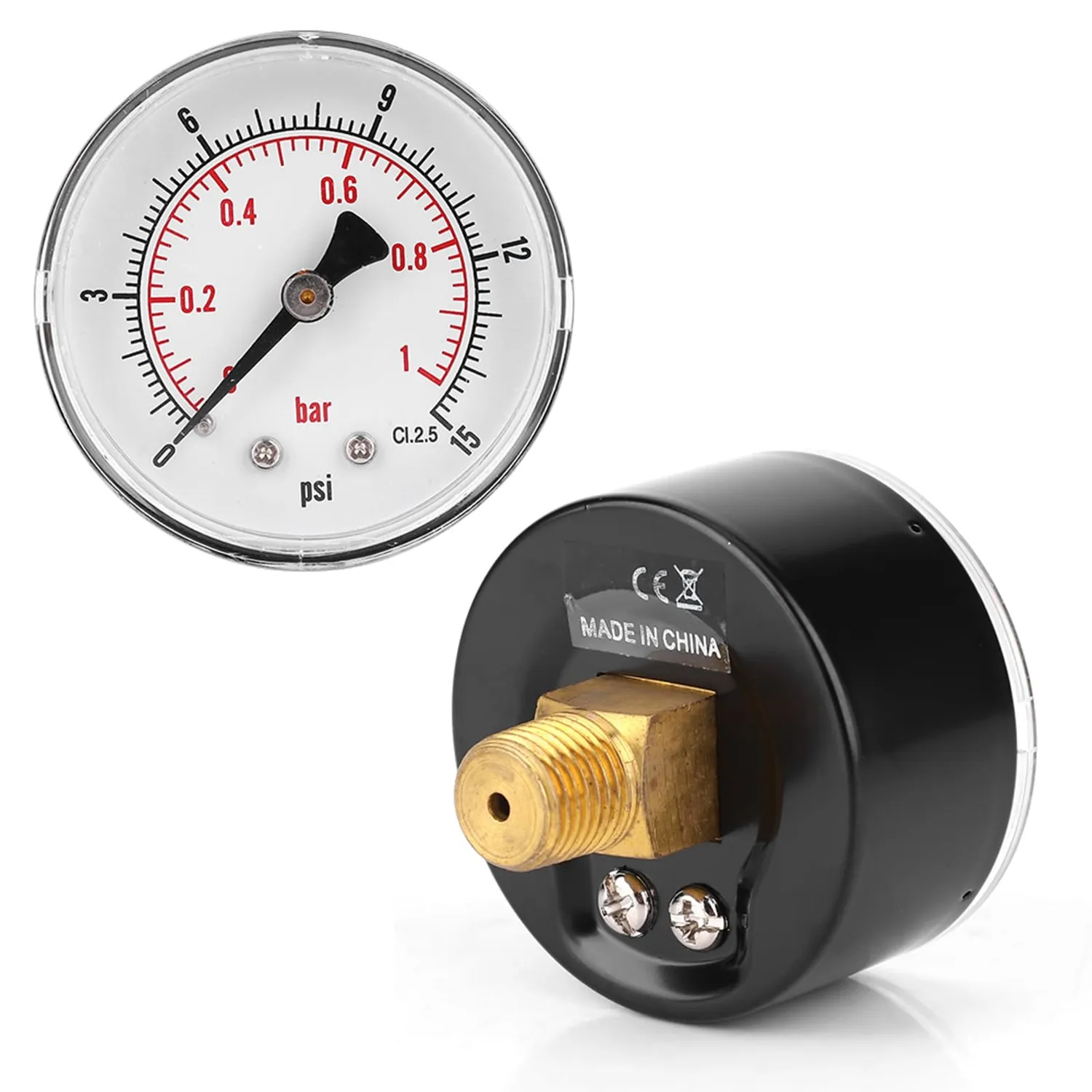 Garosa Manomètre double échelle 0–15 psi / 0–1 bar raccord 1/4 BSPT