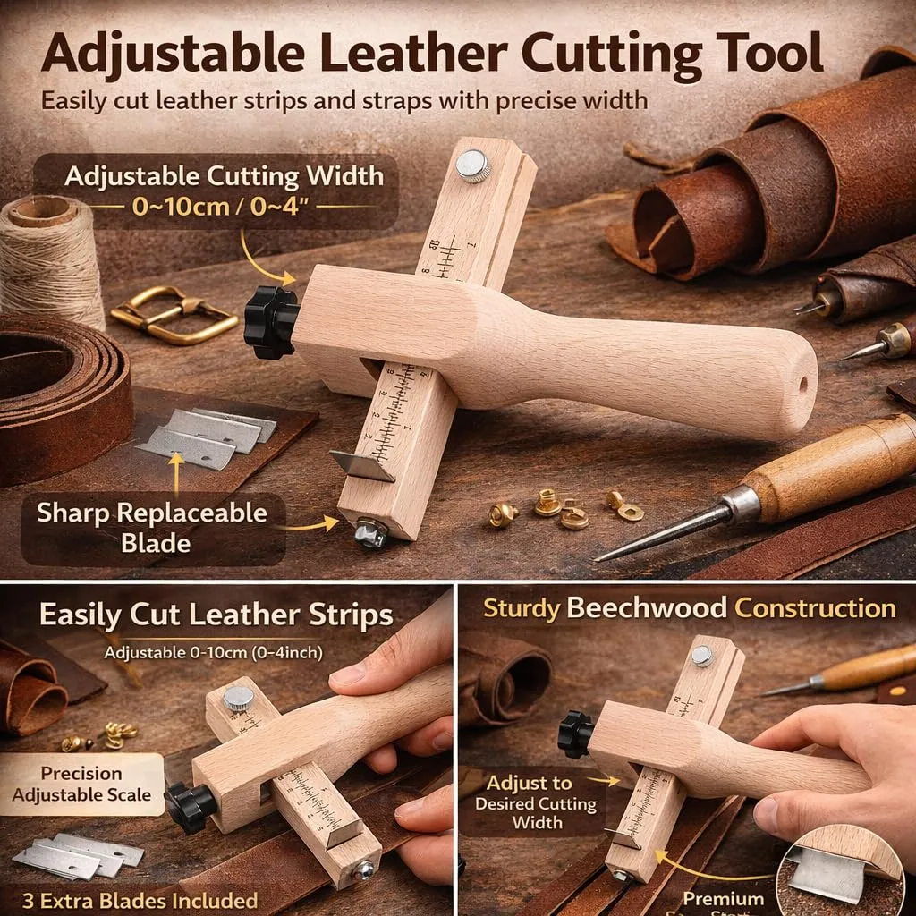 Garosa coupe-cuir réglable pour lanières 0 à 10 cm avec 5 lames