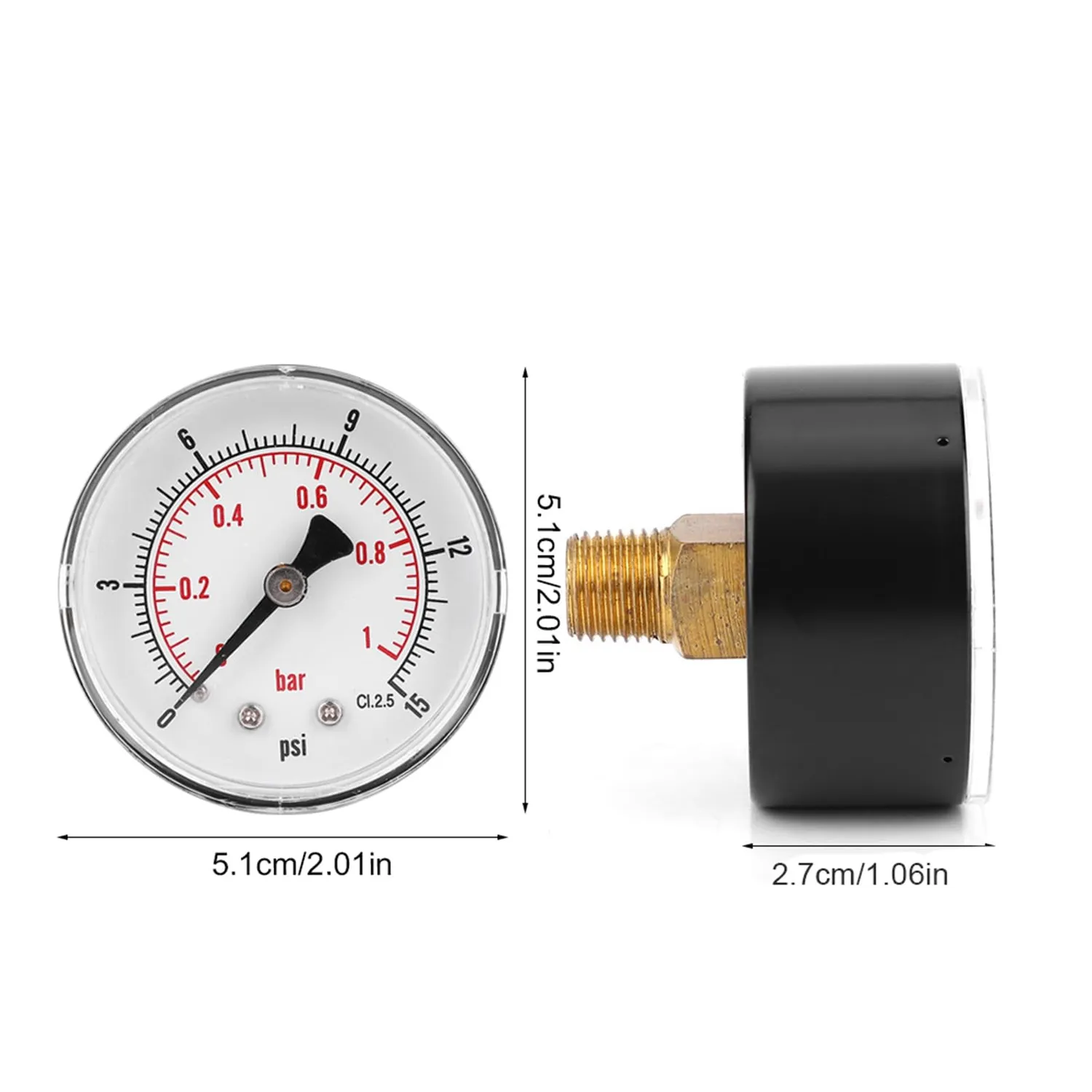 Garosa Manomètre double échelle 0–15 psi / 0–1 bar raccord 1/4 BSPT