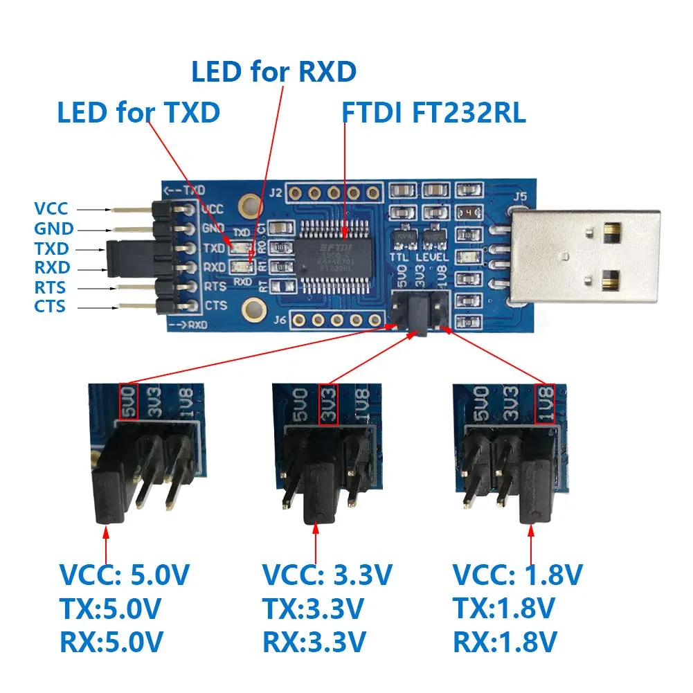 DSD TECH SH-U09C2 adaptateur USB TTL FTDI 1,8–5 V