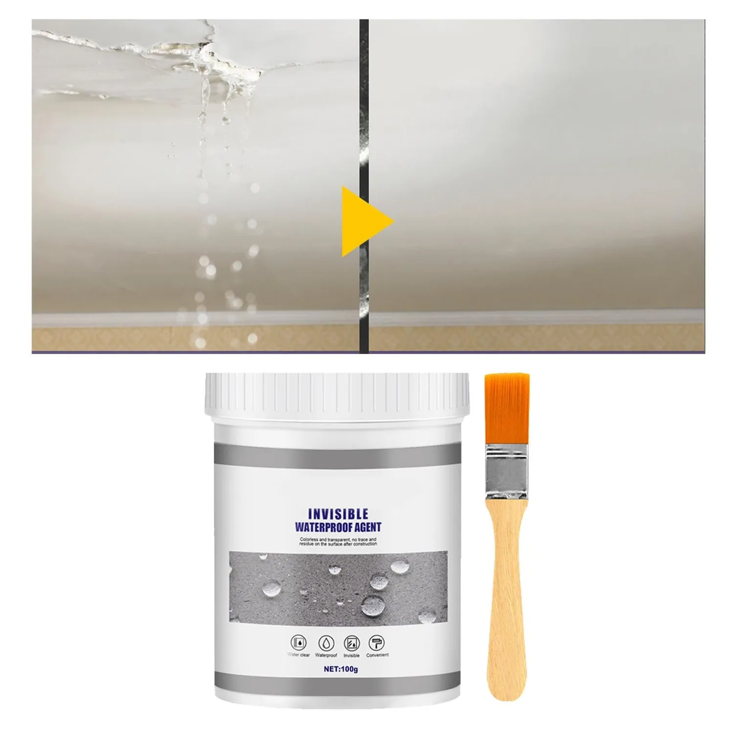 Garosa Mastic Imperméable Transparent 100g avec Brosse