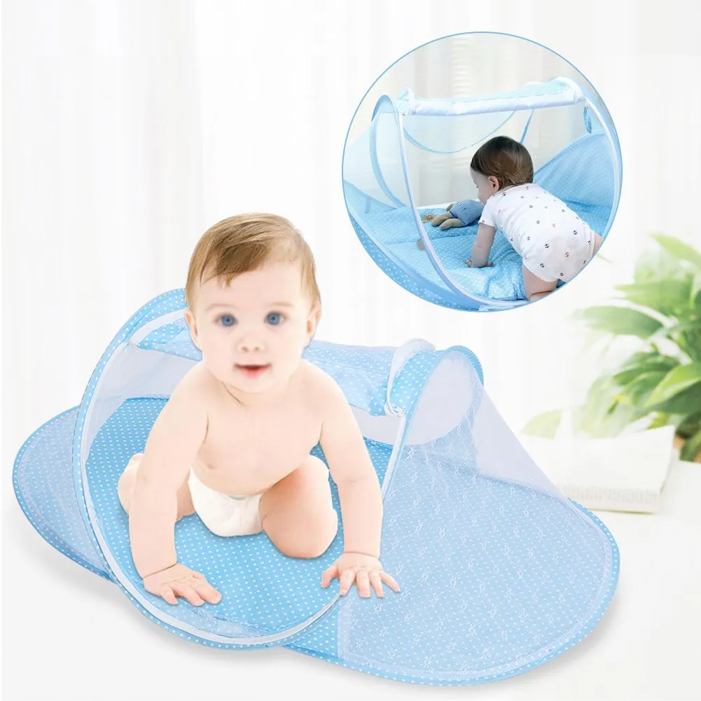 Garosa lit moustiquaire bébé pliable bleu 110 × 60 cm respirant