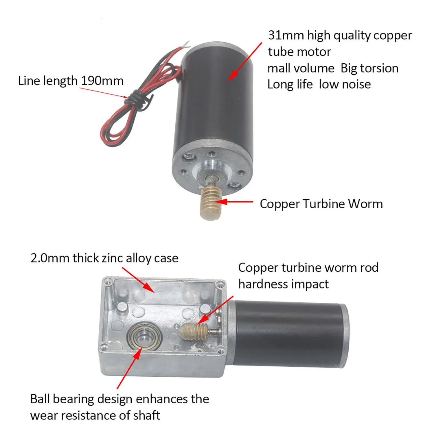Garosa moteur à vis sans fin 12 V 50 RPM, arbre 8 mm