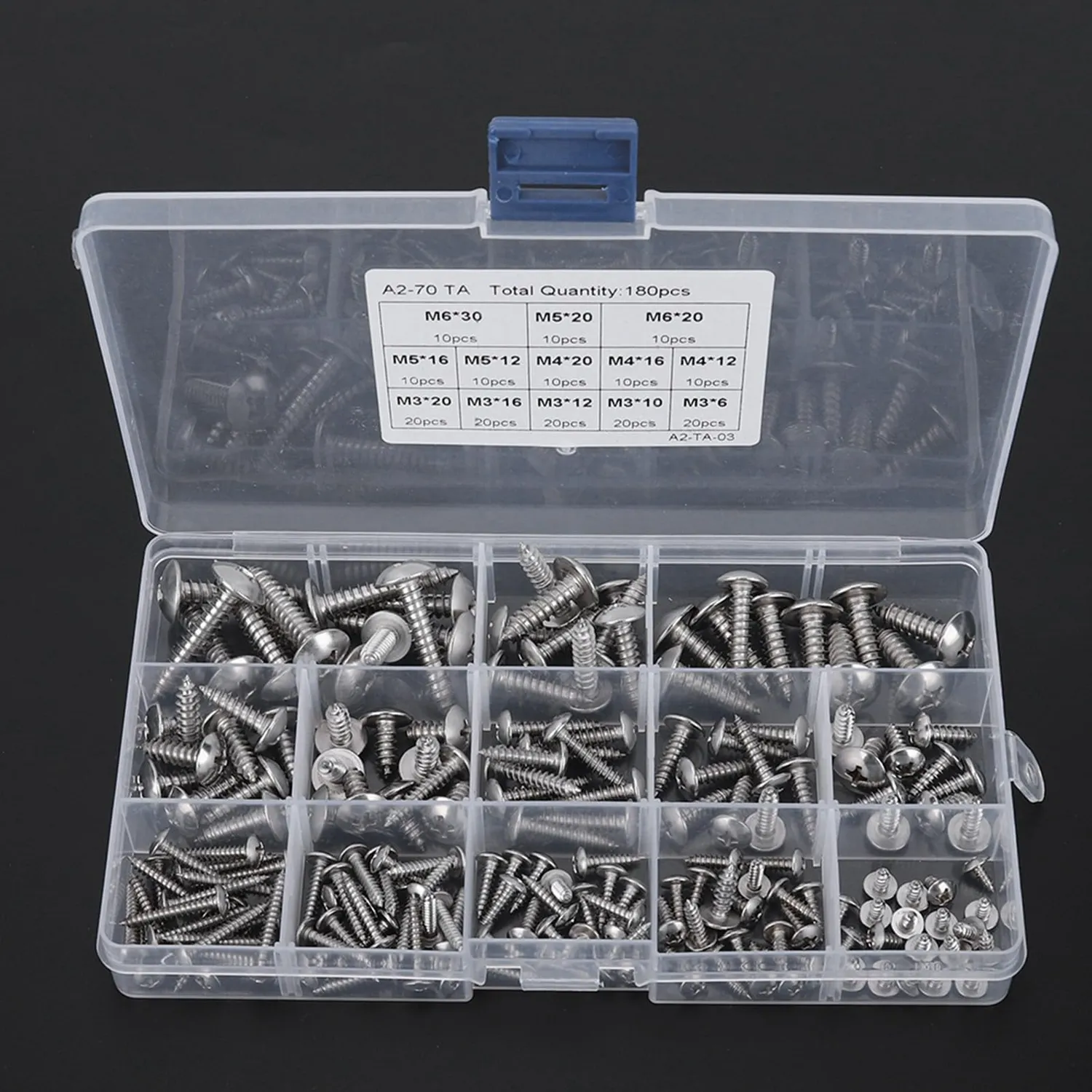Garosa kit 180 vis autotaraudeuses inox M3 M4 M5 M6 tête fraisée